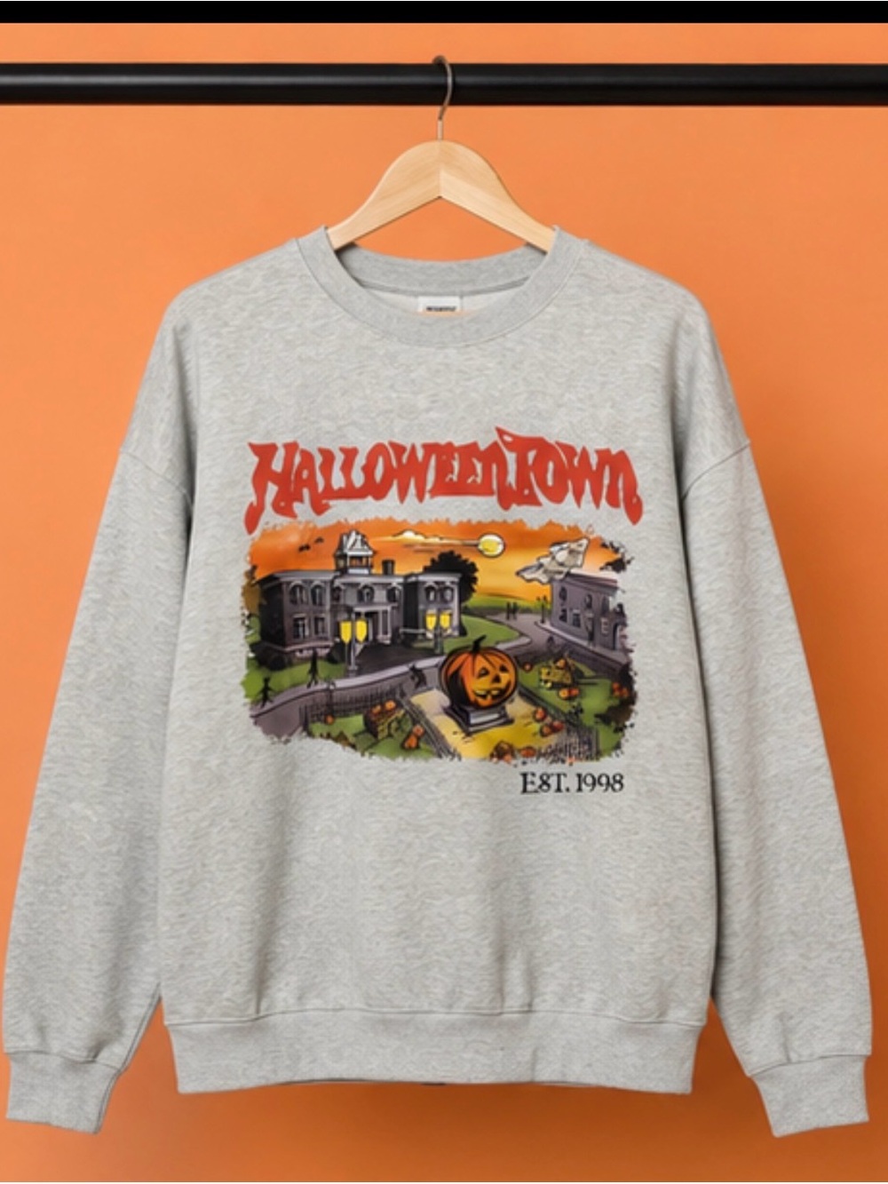 Halloweentown Gray crewneck sweatshirt Adult size large DTF graphic-fleece lined